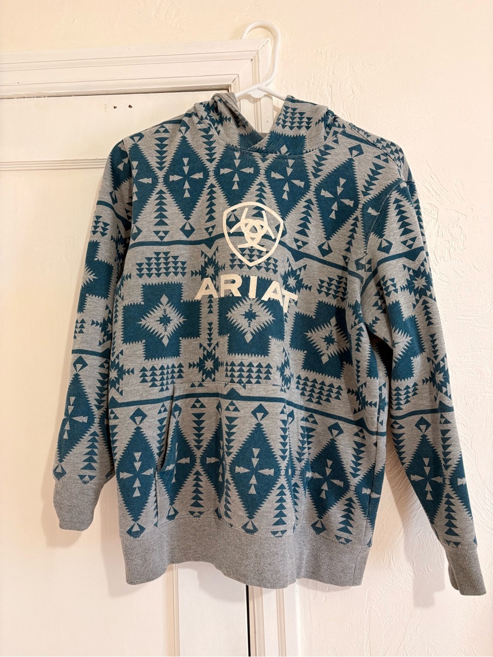 Ariat Gray & Teal Aztec Hooded Pullover